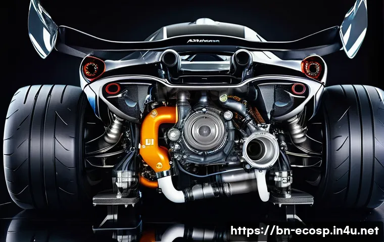 맥라렌 P1의 중고차 가치 평가 - A detailed, hyper-realistic close-up of a McLaren P1&rsquo;s hybrid V8 engine and powertrain system, showc...