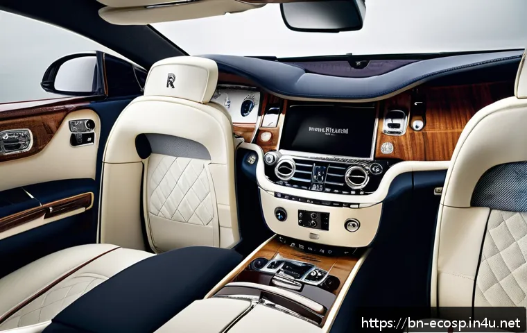 롤스로이스 고스트의 최신 트림 옵션 - A luxurious Rolls-Royce Ghost interior showcasing exquisite handcrafted leather seats combined with ...