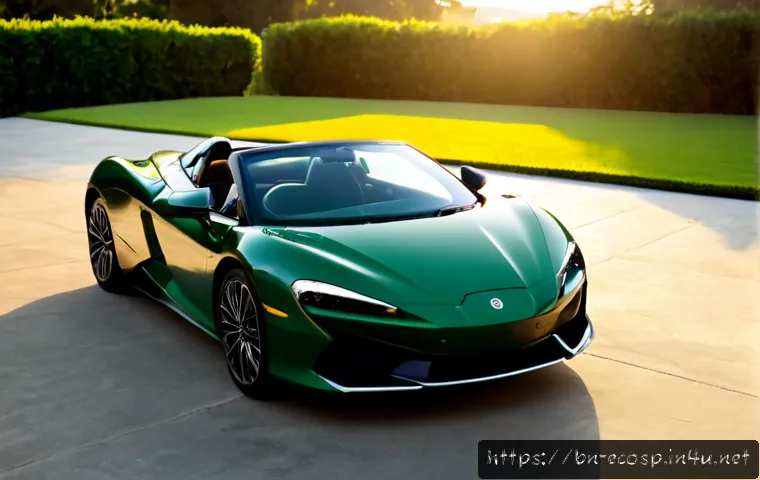 애스턴마틴 Vantage 로드스터의 적재 공간 - Photorealistic rear three-quarter view of a sleek luxury convertible sports car with no visible badg...