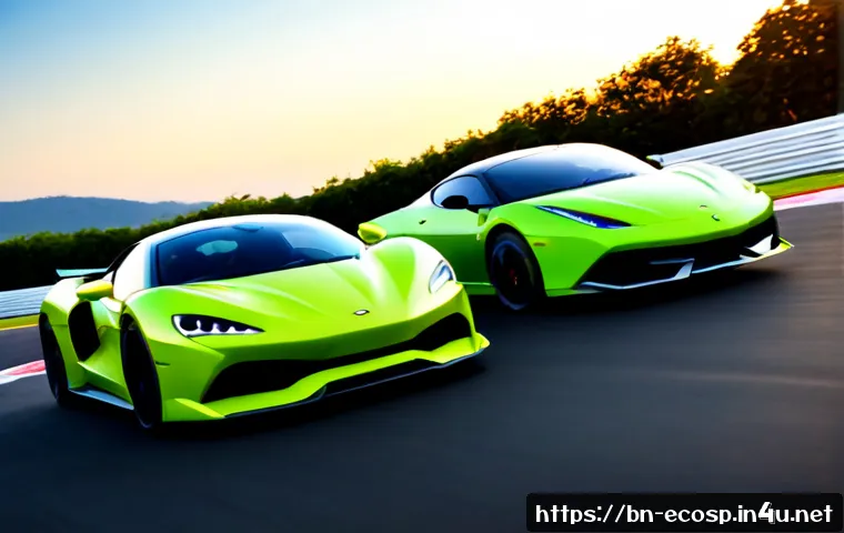 Home 17 맥라렌 P1 하이브리드와 페라리 라페라리 비교 - Photorealistic luxury hypercar comparison scene, two distinct unbranded hybrid supercars inspired by...
